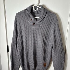 Gray Textured Knit Shawl Collar Sweater